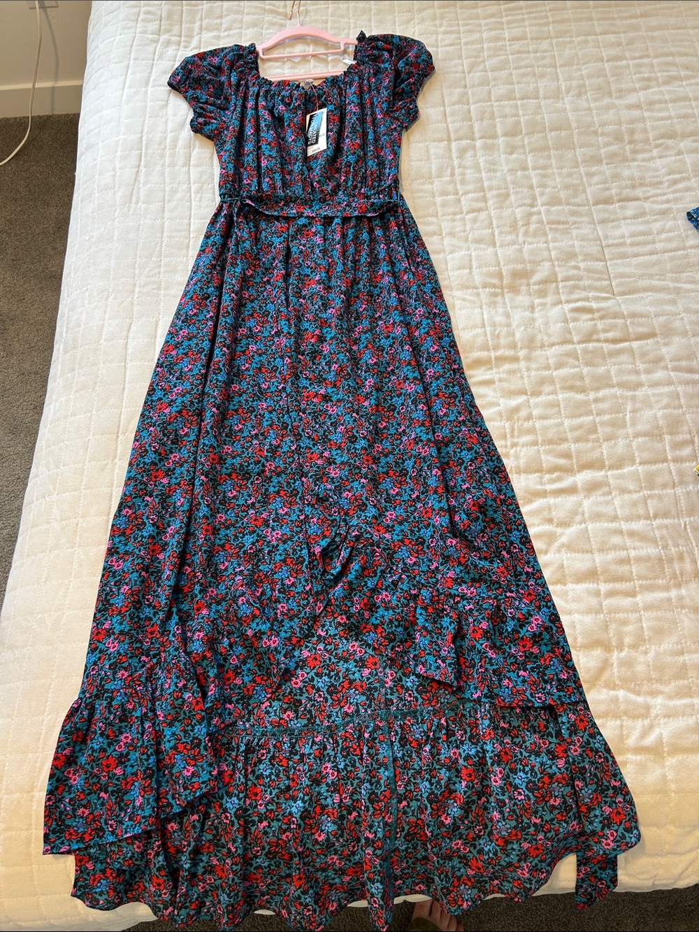 Bar III Teal Floral Off Shoulder High Low Maxi Dress S